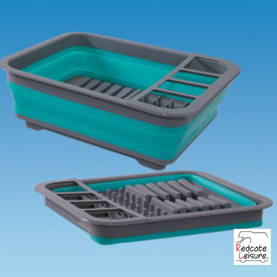 Collapsible Dish Rack with Drainer in Aqua Grey