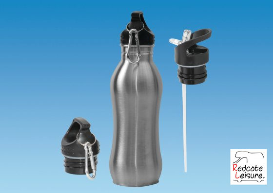 Drinks Bottle 600ml - CHROME CURVED 2 types of Cap