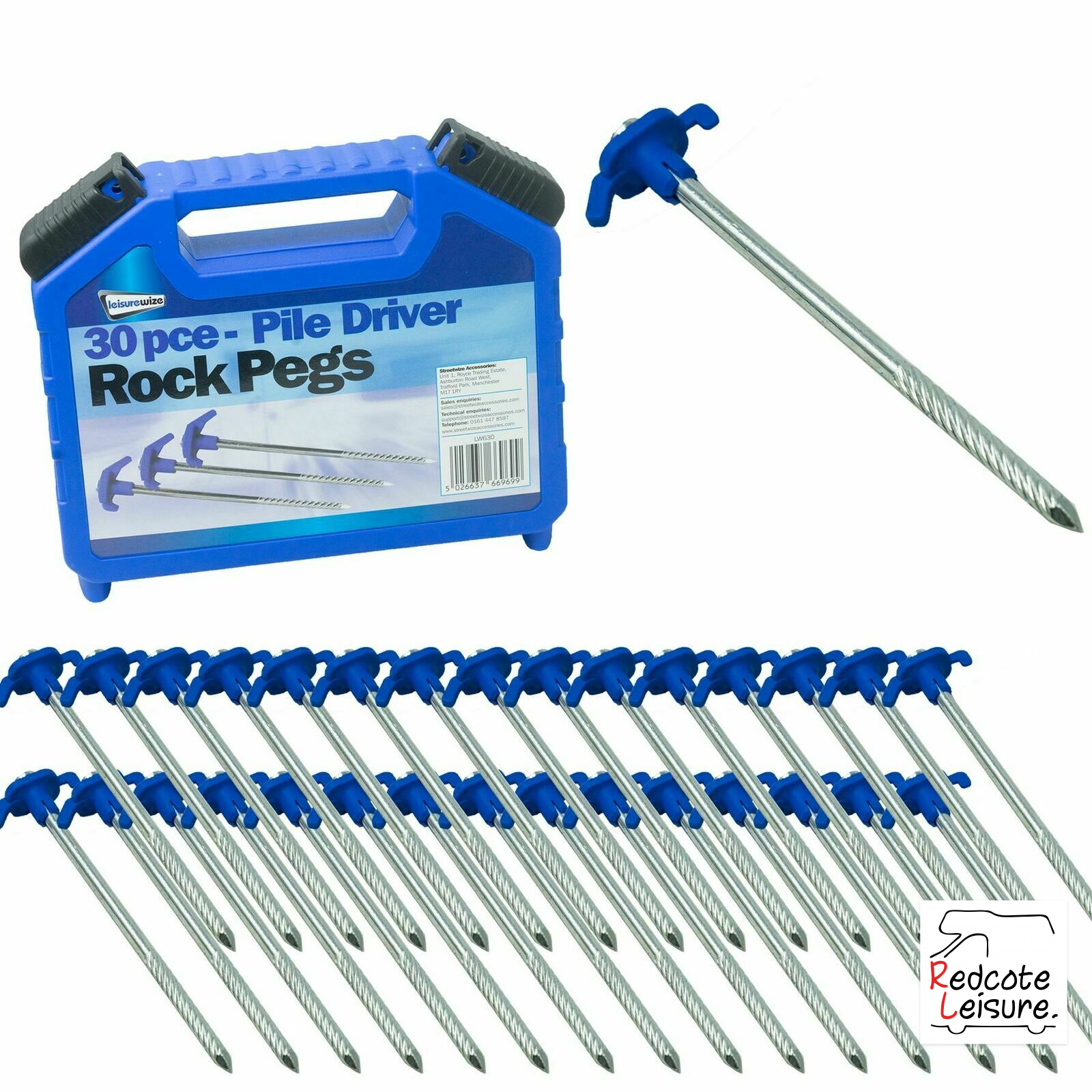 Screw-Thread Peg Hard Ground Twisters with Plastic Handles Leisurewize LW630 30-Piece Pile Driver Rock Peg Set 
